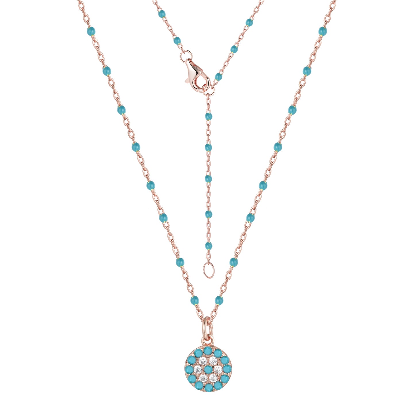 MELINA MINI EVIL EYE BLUE BEADED ROSE GOLD NECKLACE