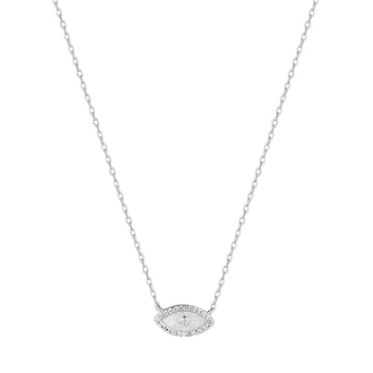 white opal evil eye silver necklace