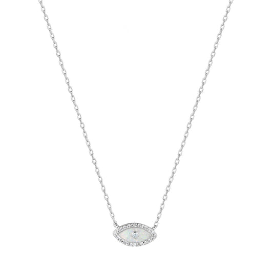 white opal evil eye silver necklace