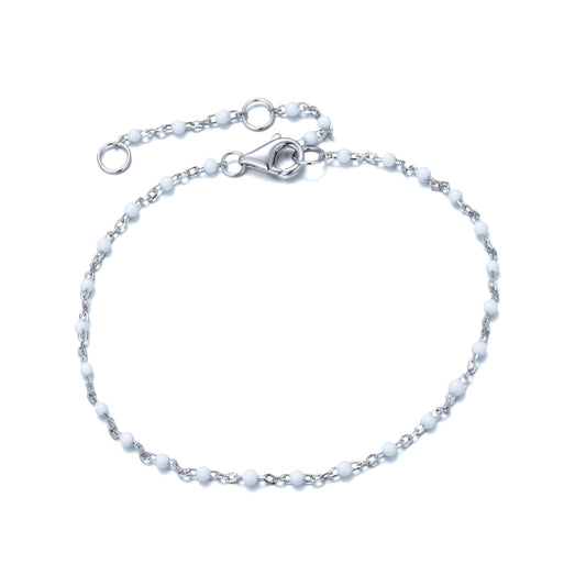ANGELINA WHITE BEADED SILVER BRACELET