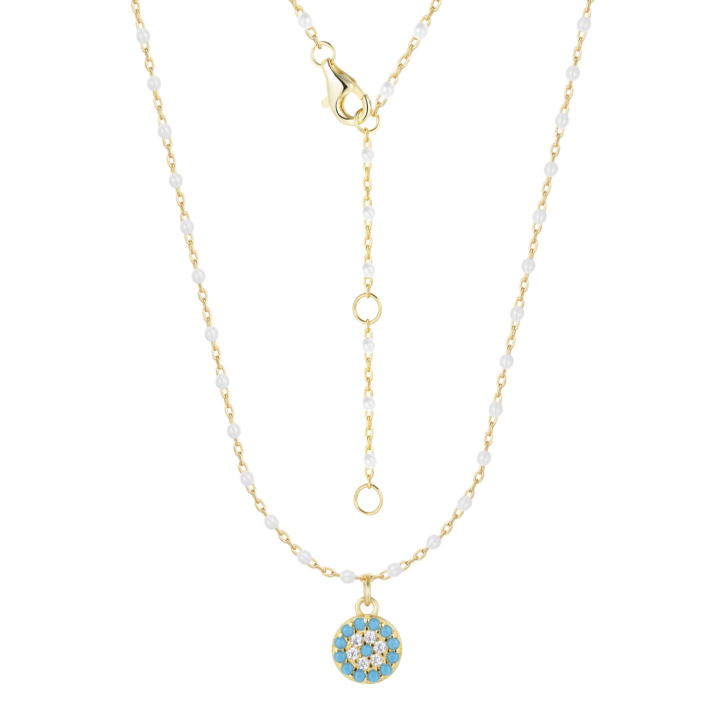 MELINA MINI EVIL EYE WHITE BEADED GOLD NECKLACE