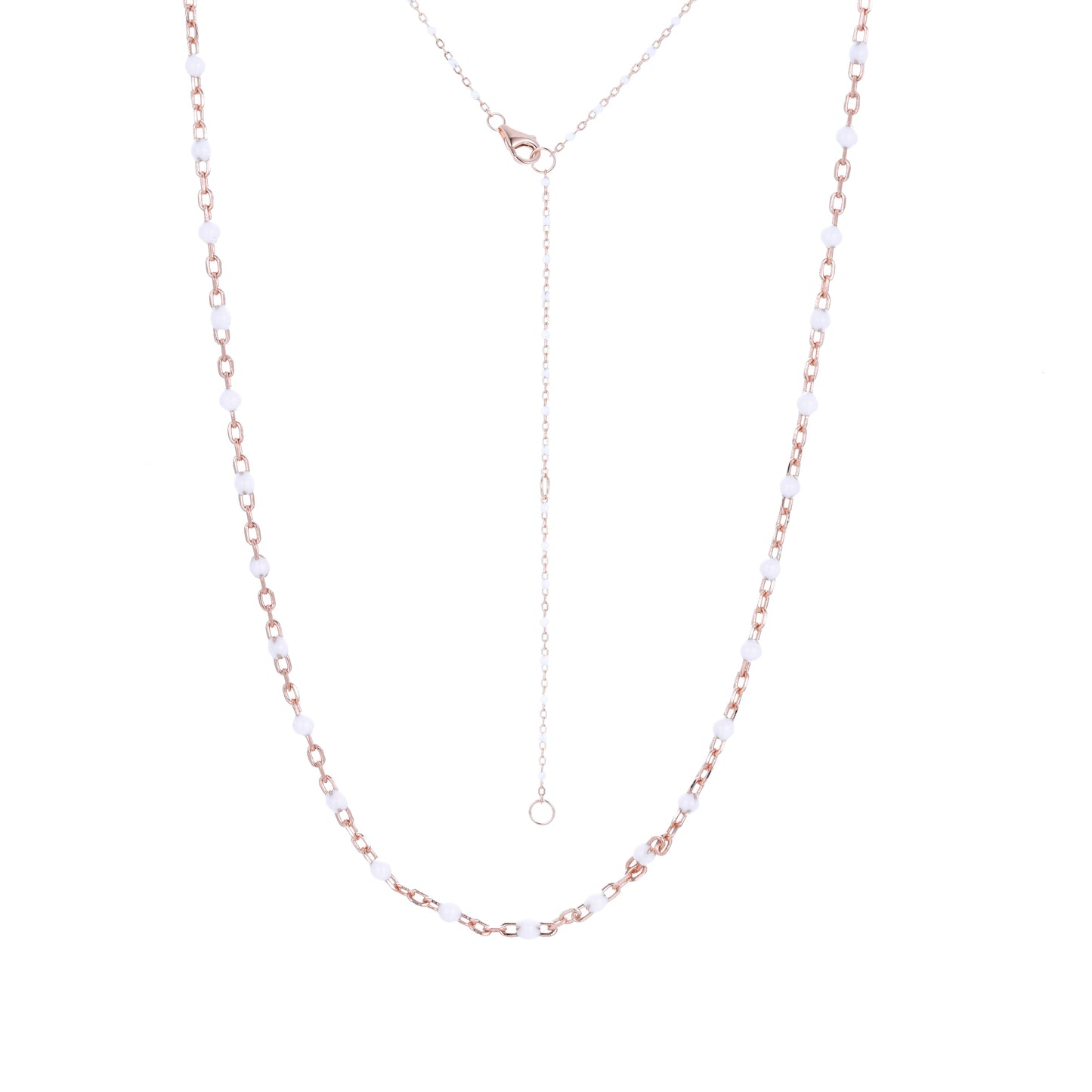 ANGELINA WHITE BEADED ROSE GOLD NECKLACE