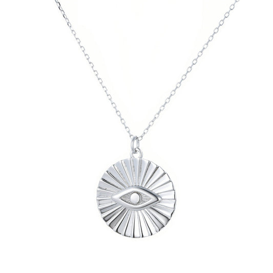 large evil eye silver necklace 