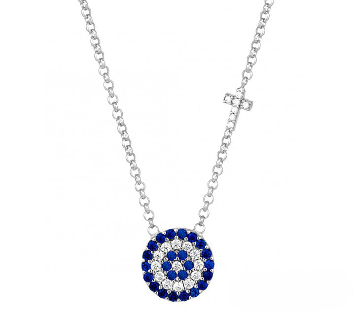evil eye and cross silver necklace